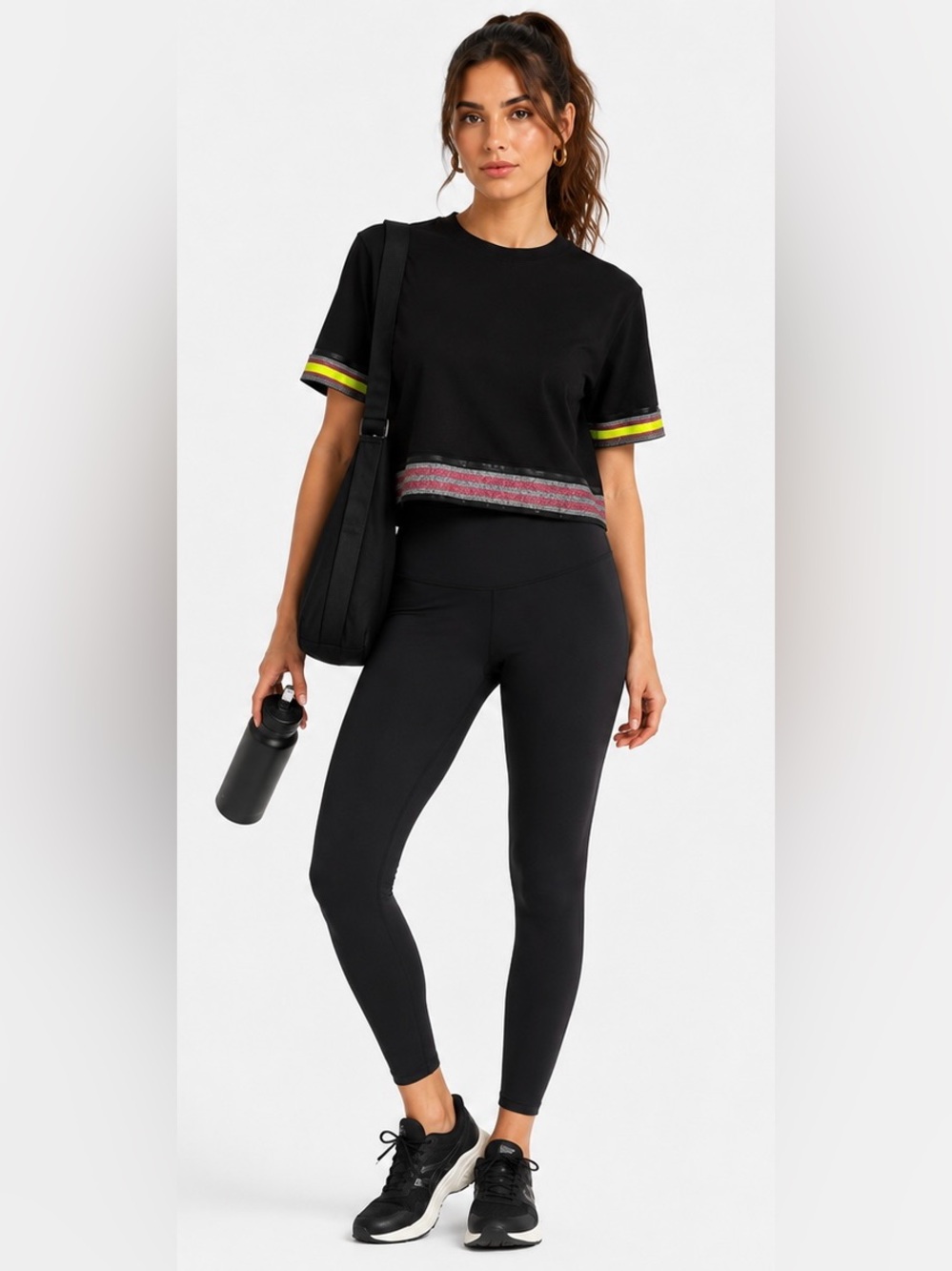 Noli Black line Cropped Athleisure Tee with neon trim